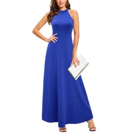 Styleword Womens 2023 Summer Cocktail Elegant Evening Party Halter Neck Maxi Long Formal Dresses(Royal Blue,Xl)