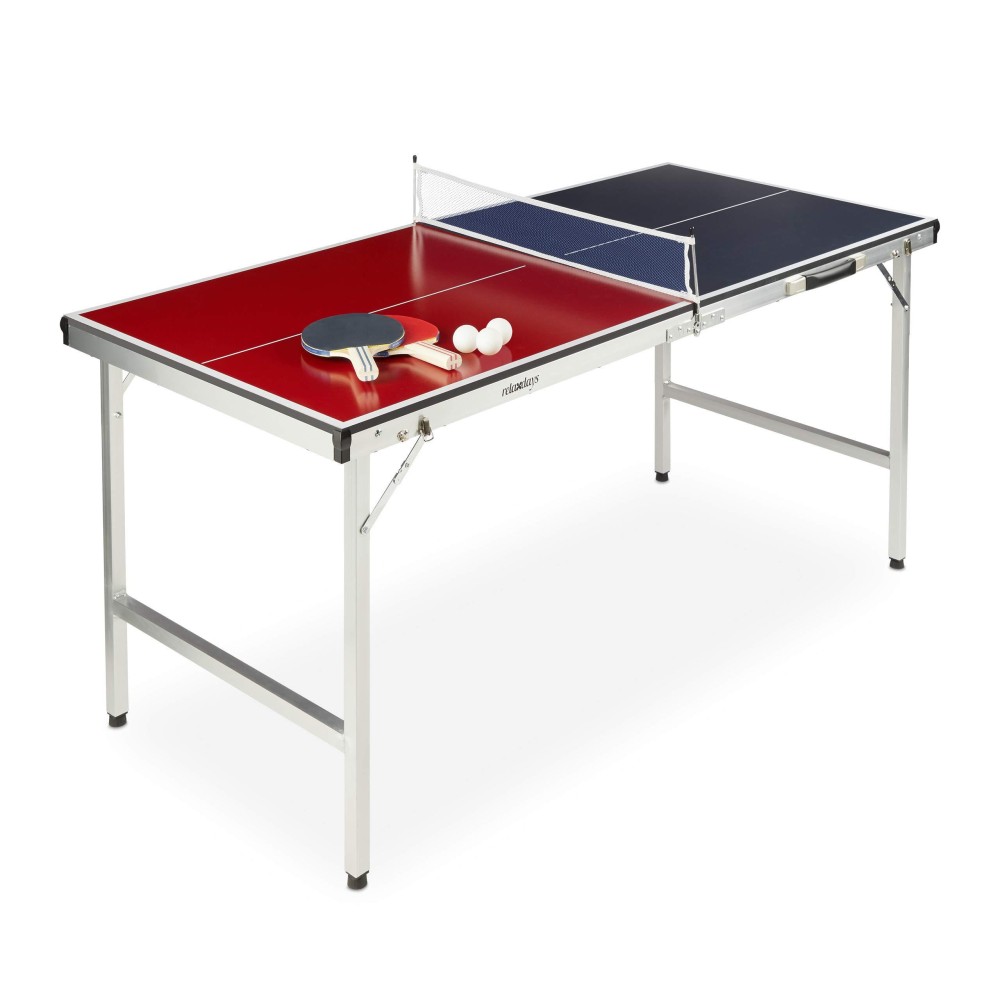 Relaxdays Unisexs Foldable Tennis Table, Portable, Net, 2 Bats, 3 Balls, Aluminium: 675 X 151 X 675 Cm, Red-Blue, Pack Of 1, 10028919