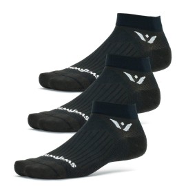 Swiftwick- Aspire One (3 Pairs) Running & Cycling Socks, Breathable, Compression Fit (Black, Large)