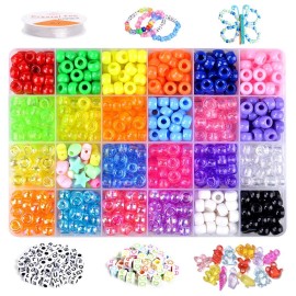 Vicovi 1000+Pcs Pony Beads Kit For Bracelet Jewelry Making, Hair Beads, Include 23 Colors Rainbow Beads(9Mm), 260 Letter Beads, 50 Color Beads, 20 Heart & Star Beads And Rolls Elastic String