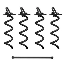 7Penn Spiral Ground Anchors - 8 Inch Black Tent Stakes Heavy Duty Ground Screw Anchor Twist Stakes, 4 Pack