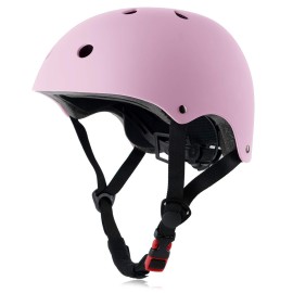 Youth Skateboard Bike Helmet For Boy And Girl, Lightweight Adjustable, Multi-Sport For Bicycle Skate Scooter (Pink, Medium)