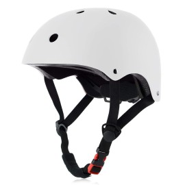 Adult Skateboard Bike Helmet For Men And Women, Lightweight Adjustable, Multi-Sport For Bicycle Skate Scooter (White, Large)