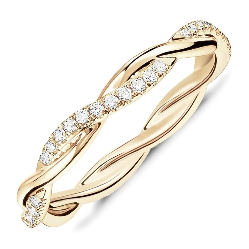 Pavoi 14K Gold Plated Cubic Zirconia Twisted Rope Eternity Band Yellow Gold For Women Size 9