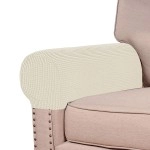 Stretch Armrest Covers For Chairs And Sofas Couch Arm Covers For Sofa Spandex Jacquard Armrest Covers Anti-Slip Furniture Protector Washable Armchair Slipcovers For Recliner Set Of 4,Natural