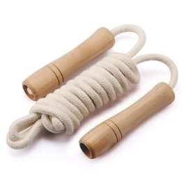 Jump Rope for Kids - Wooden Handle - Adjustable Cotton Braided Fitness Skipping Rope