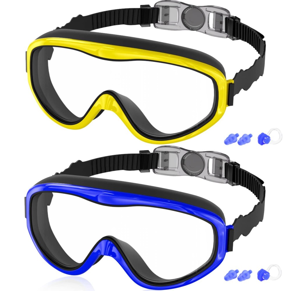 Cooloo Kids Swim Goggles For Age 3-15, 2 Pack Kids Goggles For Swimming With Nose Cover, No Leaking, Anti-Fog, Waterproof