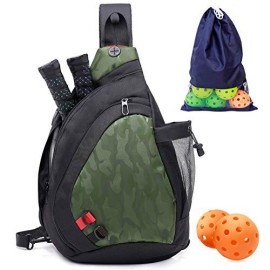 Zoea Pickleball Bag, Sport Pickleball Sling Bag For Women Man, Adjustable Pickleball Bag With Water Bottle Holder, Fits 2 Paddles And All Your Other Gear (Green)