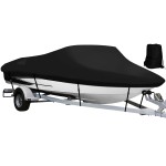 Nexcover Trailerable Boat Cover, Length: 17A-19A Beam Width: Up To 96A, Waterproof Heavy Duty Cover, Fits V-Hull, Tri-Hull, Runabout, Pro-Style, Bass Boat, Storage Bag Tightening Straps Included