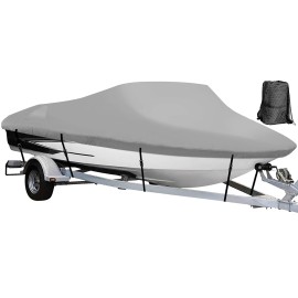 Nexcover Trailerable Boat Cover, Length: 14A-16A Beam Width: Up To 68A, Waterproof Heavy Duty Cover, Fits V-Hull, Tri-Hull, Runabout, Pro-Style, Bass Boat, Storage Bag Tightening Straps Included