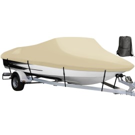 Nexcover Trailerable Boat Cover, Length: 16A-185A Beam Width: Up To 94A, Waterproof Heavy Duty Cover, Fits V-Hull, Tri-Hull, Runabout, Pro-Style, Bass Boat, Storage Bag Tightening Straps Included