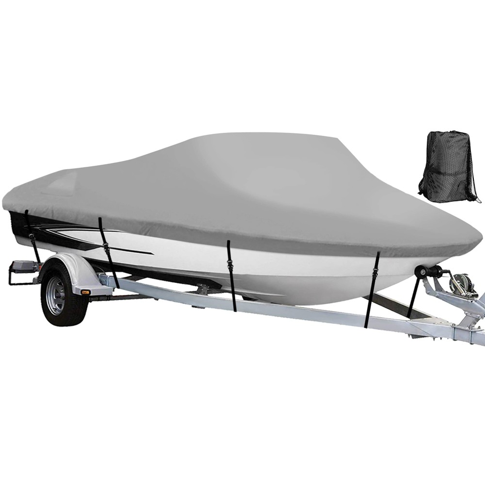 Nexcover Trailerable Boat Cover, Length: 16A-185A Beam Width: Up To 94A, Waterproof Heavy Duty Cover, Fits V-Hull, Tri-Hull, Runabout, Pro-Style, Bass Boat, Storage Bag Tightening Straps Included