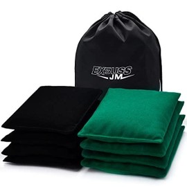 Jmexsuss Weather Resistant Standard Corn Hole Bags, Set Of 8 Regulation Professional Cornhole Bags For Tossing Game,Corn Hole Beans Bags With Tote Bag(Black/Green)