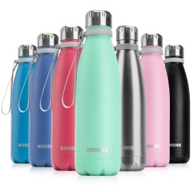 Koodee 17 Oz Stainless Steel Vacuum Insulated Water Bottle Double Wall Leak-Proof Cola Shape Travel Thermal Flask (Aquamarine Blue)