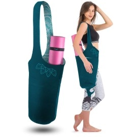 Zenifit Yoga Mat Bag - Long Tote With Pockets - Holds More Yoga Accessories. Cute Yoga Mat Holder With Bonus Yoga Mat Strap Elastics. Stylish And Practical Yoga Mat Bags And Carriers (Teal 2 Tone)