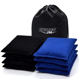 Jmexsuss Weather Resistant Standard Corn Hole Bags, Set Of 8 Regulation Professional Cornhole Bags For Tossing Game,Corn Hole Beans Bags With Tote Bag(Black/Blue)