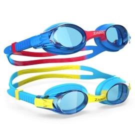 Zabert 2 Pack Kids Swim Goggles, Swimming Goggles For Kids Toddler Youth Girls Boys Junior Jr Childrens Child Little Baby Age 3 4 5 6 7 8 9 10 11 12 Years Anti Fog Blue Yellow Blue Red Clear