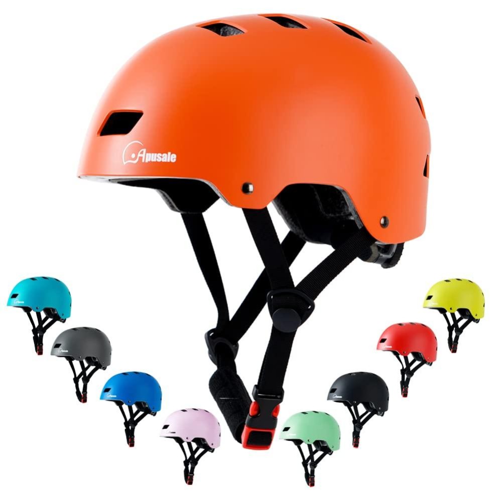 Bike Skateboard Helmet, Adjustable And Multi-Sport For Skate Scooter, 3 Sizes For Adult Youth Kids Toddler (Orange)