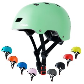 Bike Skateboard Helmet, Adjustable And Multi-Sport For Skate Scooter, 3 Sizes For Adult Youth Kids Toddler (Mint Green)