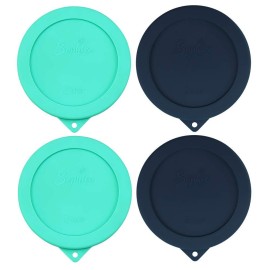 Sophico 2 Cup Round Silicone Storage Cover Lids Replacement For Anchor Hocking And Pyrex 7200-Pc Glass Bowls (Container Not Included) Navy Blue-Mint 4 Pack