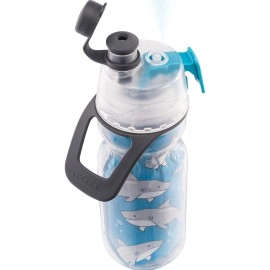 O2COOL Mist 'N Sip Kids Misting Water Bottle 2-in-1 Mist And Sip Function With No Leak Pull Top Spout 12oz (Sharks)
