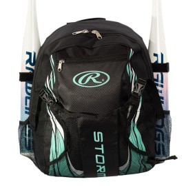 Rawlings Storm Girls Softball Bag - Sized For Youth Softball Backpack For Girls Or Tball Bag - Holds Two Bats - Includes Hook To Hang On Fence - Mint