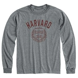 Ivysport Harvard University Crimson Long Sleeve Adult Unisex T-Shirt, Heritage, Charcoal Heather, Xx-Large