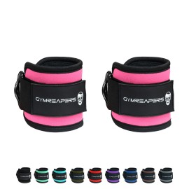 Gymreapers Ankle Straps (Pair) For Cable Machine Kickbacks, Glute Workouts, Lower Body Exercises - Adjustable Leg Straps With Neoprene Padding (Pink, Pair)