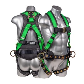 Ateret Fall Protection Full Body 5 Point Harness, Padded Back Support, Quick-Connect Buckle, Grommet Legs, Backside D-Rings, Osha Ansi Industrial Roofing Tool Personal Equipment (Green - Xlg)