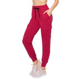 Always Womens Cargo Joggers Pants - Buttery Soft Comfy Casual Lounge Sweatpants For Women With Pockets Deep Red L