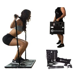 BodyBoss Home Gym 2.0 - Full Portable Gym Home Workout Package + 1 Set of Resistance Bands - Collapsible Resistance Bar, Handles - Full Body Workouts for Home, Travel or Outside - Black (PKG2-BLACK)