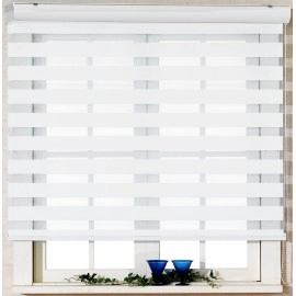 Custom Cut To Size, Foiresoft Basic, White, W 53 14 X H 64 Inch] Zebra Roller Blinds, Dual Layer Shades, Sheer Or Privacy Light Control, Day And Night Window Drapes, 10 To 110 Inch Wide