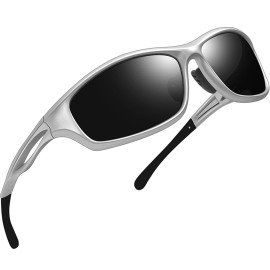 Joopin Silver Sports Sunglasses Trendy Wrap Around Sun Glasses Polarized Uv Protection Stylish Tactical Shades For Men Women Oversized Sunnies