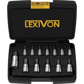 Lexivon Tamper Proof Torx Bit Socket Set, Premium S2 Alloy Steel 13-Piece Security Star T8 - T60 Set Enhanced Storage Case (Lx-146)