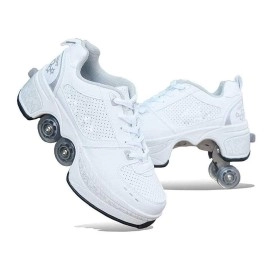 Double-Row Deform Wheel Automatic Walking Shoes Invisible Deformation Roller Skate 2 In 1 Removable Pulley Skates Skating Parkour (Silver, Us 95)