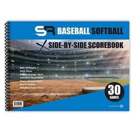 Score It Right Side By Side Baseball/Softball Scorebook - Premium Score Keeping Book - 16 Player - 30 Game Scorebook With Pitch Count, Individual Player Stats, Batting Average Chart - 11.5