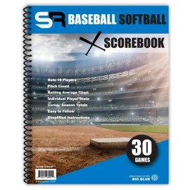 Score It Right Big Blue Baseball/Softball Scorebook - Premium Score Keeping Book - 16 Player - 30 Game Scorebook With Pitch Count, Individual Player Stats, Batting Average Chart