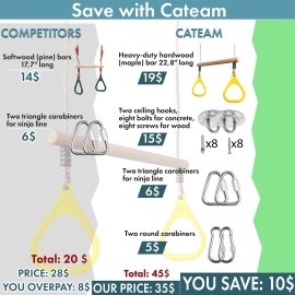 Cateam Trapeze Swing Bar For Kids Yellow With Mounting Kit - Bar 22,8 (57,9 Cm) Long - Playground Swing Set Accessories Replacement - Accessories For Ninja Slackline