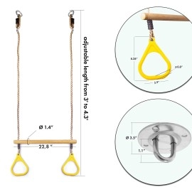 Cateam Trapeze Swing Bar For Kids Yellow With Mounting Kit - Bar 22,8 (57,9 Cm) Long - Playground Swing Set Accessories Replacement - Accessories For Ninja Slackline