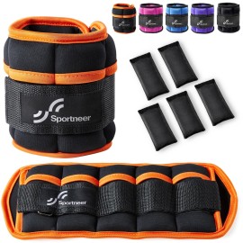 Sportneer Adjustable Ankle Weights For Women And Men 1 Pair Of 2 3 4 6 7 Lbs Wrist Arm Leg Weights With Adjustable Straps, Strength Training Weighted For Yoga, Walking, Running, Aerobics, Gym, Orange