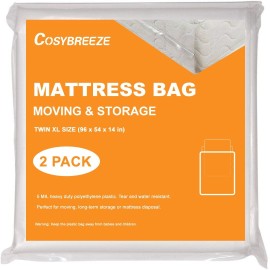 Cosybreeze 2-Pack] Mattress Bag For Moving, Mattress Storage Bag, 5 Mil Twin Size, Super Thick - Heavy Duty, Protecting Mattress Long-Term Storage And Disposal - 39 X 100 Inch