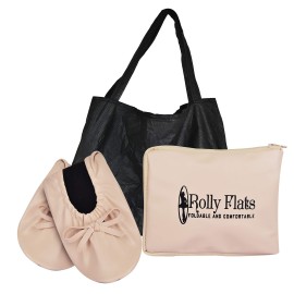Womens Portable Foldable Ballet Flats Shoes Pumps Roll Up Slippers With Travel Pouch Bag With Expandable Tote Bag (L, Nude)