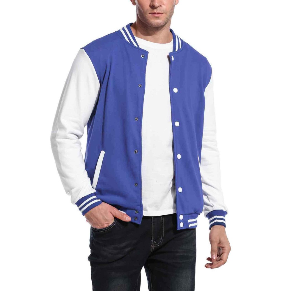 Coofandy Mens Slim Fit Varsity Baseball Jacket Bomber Cotton Premium Jackets Blue