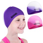 Aegend Kids Swim Cap (Age 8-12), 2 Pack, Purple & Pink