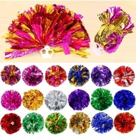 Hlonon 4 Pack Cheerleader Pom Poms Sports Dance Cheer Plastic Pom Poms Cheerleading for Sports Team Spirit Cheering (Rose Red Silver)