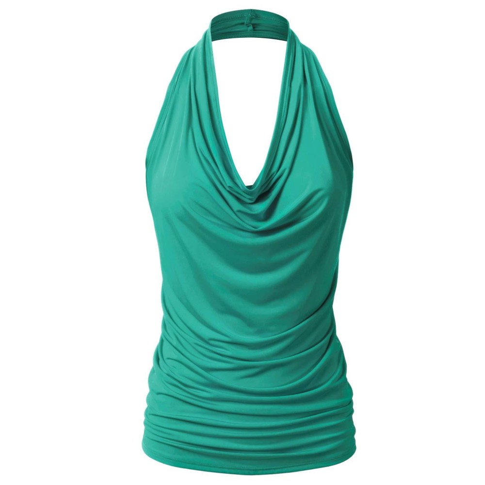Eimin Womens Casual Halter Neck Draped Front Sexy Backless Tank Top Jade 2Xl
