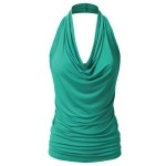 Eimin Womens Casual Halter Neck Draped Front Sexy Backless Tank Top Jade 2Xl