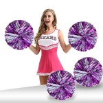 Pack of 4 Cheerleading Pom Poms Foil Plastic Metallic Cheerleader Pom Poms for Cheer Sport Kids Adults Team Spirit Cheering (Purple/Silver New)