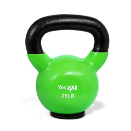 Yes4All Vinyl Coated Kettlebell With Protective Rubber Base, Strength Training Kettlebells For Weightlifting, Conditioning, Strength & Core Training (25Lb - Green)