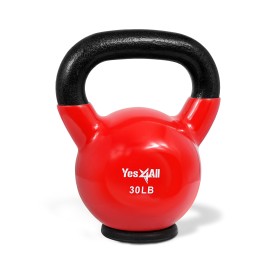 Yes4All Vinyl Coated Kettlebell With Protective Rubber Base, Strength Training Kettlebells For Weightlifting, Conditioning, Strength & Core Training (30Lb - Red)
